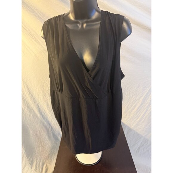 MKM Designs Womens Vneck Faux Wrap Black Shirt Sleeveless Top Shirt Blouse 3X - Picture 1 of 2